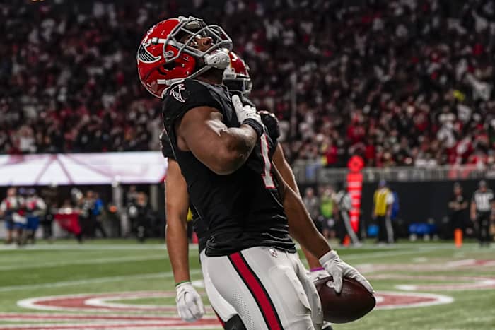 Falcons running back Bijan Robinson rushed for 91 yards and a touchdown and had three catches for 32 yards and another score against the Saints in Week 12.